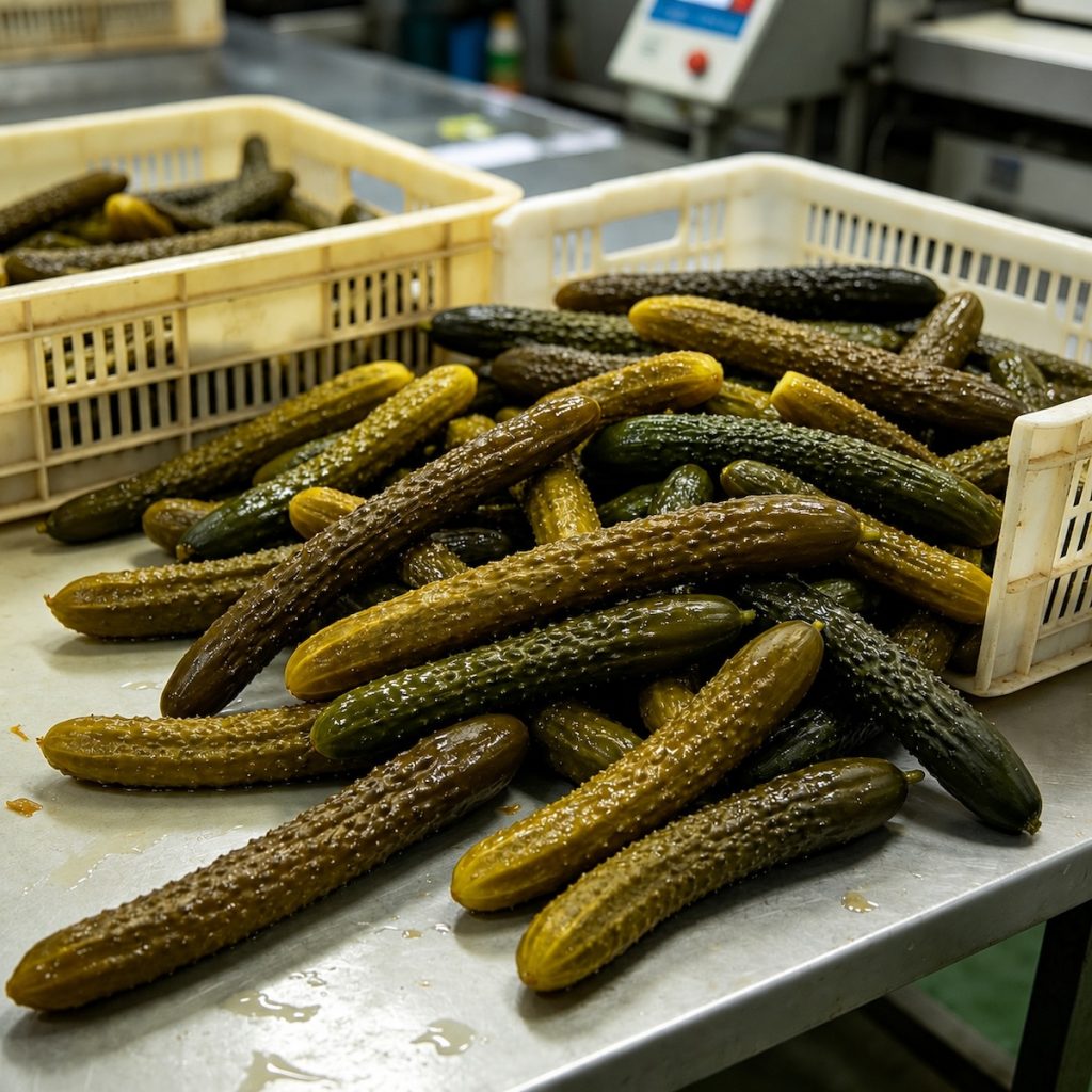 High-quality fermented pickled spiny cucumbers sorted in our processing plant, ready for bulk export to global food importers.